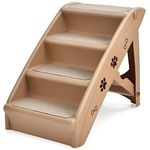 COSTWAY Foldable Pet Stair, 4 Steps Plastic Dog Stairs with Soft Felt, Lightweight Access Dogs Cats Ladder Stool for High Bed, Chair, Couch, Sofa, Truck, Car (Coffee, Plastic)