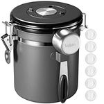 Veken Coffee Canister, Airtight Stainless Steel Kitchen Food Storage Container with Date Tracker and Scoop for Beans, Grounds, Tea, Flour, Cereal, Sugar, 16OZ, Gray