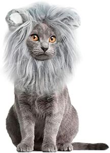 Onmygogo Lion Mane Wig for Cats and Dogs, Funny Pet Cat Costumes for Halloween Christmas, Furry Pet Clothing Accessories (Size M, Light Grey with White)