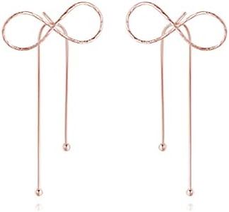 Reffeer Solid 925 Sterling Silver Bow Drop Earrings Dangle for Women Teen Girls Bowknot Dangle Earrings Studs (C-Rose Gold)