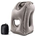 MTRoyaldia Inflatable Travel Pillow, Airplane Neck Pillow Comfortably Supports Head and Chin for Airplanes, Trains, Cars and Office Napping (Grey)