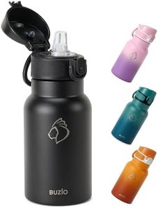 BUZIO 12oz Kids Insulated Water Bottle with Straw Lid, BPA-Free Stainless Steel Water Bottles with Handle, Double Wall Vacuum Leak Proof Small Thermo Cup for School Travel Boys Kids- Black