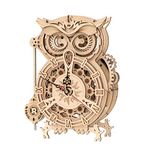 ROKR Owl Clock Model kits For Adult to Build, 3D Wooden Puzzle Desk Clock Time Art,Home Decoration Gift(LK503)