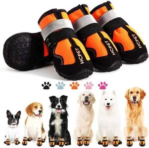 Hcpet Dog Shoes, Dog Boots for Small Dogs, Waterproof Medium Dog Booties Paw Protector for Summer Hot Pavement, Winter Snowy Day, Outdoor Walking, Indoor Hardfloors Anti Slip Sole Orange Size 4