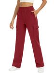 ANRABESS Women Sweatpants High Waist Straight Leg Casual Fleece Jogger Cargo Pants, Burgundy, X-Large