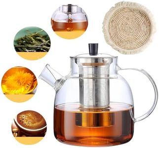 MOGONE 1500ml(52oz) Glass Teapot, Clear Glass Tea Kettle, Stovetop Safe Large Tea Pot, with Removable Stainless Steel Strainer and Teapot Protection pad, Blooming and Loose Leaf Hand Crafted Kettle