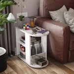 Studio Kook Bene Engineered Wood Side Table | End Table with Storage, Matte Finish (Moonshine White Marble)