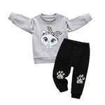 Toddler Baby Girls Clothes Outfits Infant Cat Print Sweatshirt Pullover Tops Long Pants Fall Winter 2PCS Set Grey 4-5T