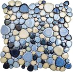 Elephantile Shower Floor Pebble Tile Blue Mosaic Tiles for Bathroom Wall Backsplash Floor [Set of 5 Sheets]