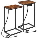 AMHANCIBLE Couch Table with Charging Station, Tv Trays Set of 2, C Shaped End Table for Sofa, C Table End Table for Living Room, Side Tables for Small Space, Bedroom, Metal Frame, Brown HET02BPBR