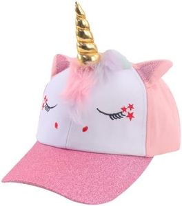 Baseball Cap for Girls, Unicorn Hat Cartoon Baseball Cap Children Adjustable Head Circumference Hats Summer Sun Hat Ponytail Sun Cap Adjustable Snapback Cap for School Outdoor, Pink, One Size