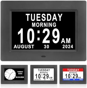 Jaihonda Dementia Clocks for Seniors,7 Inch Clock with Day and Date for Elderly,12 Alarms Option,Auto Dimmable,Large Display Digital Clock with Large Number