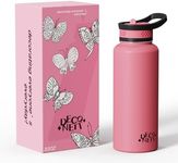 DecoNeit Water Bottles, Keep for Hot and Cold Drinks, Durable Insulated with Straw lid, Reusable Stainless Steel Water Bottle for Sports Travel Work, Leak Proof & BPA Free, 32oz, Rose Quartz