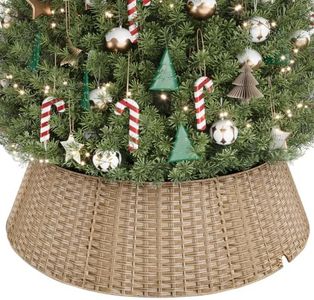 ELYKEN 42 Inch Christmas Tree Collar, Large Woven Tree Base Cover, Natural
