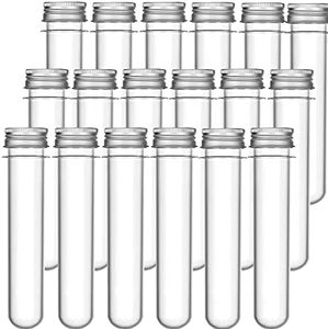 20PCS Plastic Test Tubes, 40ml Clear Test Tubes with Silver Screw Aluminum Caps, for Science Party, Gumball, Candy, Bath Salts, 25 x 140mm