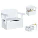 COSTWAY Wooden Toy Box, 3-in-1 Convertible Kids Bench/Desk Chair Set/Storage Chest with Lid, Multifunctional Children's Organizer Cabinet for Playroom Bedroom (White)