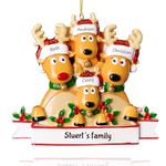 witfox Personalized Family Christmas Ornaments 2024 - Personalized Christmas Ornaments Family of 4, Custom Name Reindeer Xmas Ornaments Personalized for Family Members