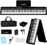 Rhymo 88 Key Full Size Digital Piano Keyboard, Portable Foldable Electric Piano Keyboard with Music Stand, Sustain Pedal, Earbuds, Built-In Speakers for Beginners & Professionals (Black)