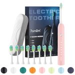 7AM2M Sonic Electric Toothbrush for Adults and Kids, with 6 Brush Heads, 5 Modes with 2 Minutes Build in Smart Timer, Roman Column Handle Design (Pink, with Travel Case)