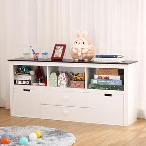 GarveeHome Kids Toy Storage Organizer - Large Storage Cabinet, Spacious Blackboard Desktop, Sturdy and Safe, Movable Drawers, for Bedroom, Playroom, Nursery, Kindergarten, White