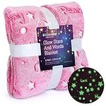 Glow in The Dark Throw Blanket, Super Soft Fuzzy Plush Fleece,Decorated with Stars and Words of Encouragement, Birthday Gift for Girls Kids Women Teens Grandkids Toddlers, Pink, 50"x 60"