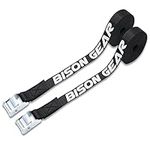 Bison Gear Premium Tie Down Straps - UV Resistant Cargo Car Roof Rack Straps for Surfboard Kayak, 13ft 4m x 1in 25mm, 1100lbs 500kg Break Strength, Cam Straps with Buckle (2 Pack, Black)