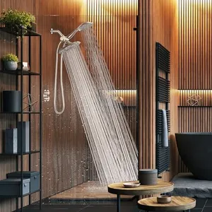 SparkPod Dual Shower Head - 8'' High Pressure 55-Mode Rain Shower Heads with Handheld Spray Combo - Rainfall, Handheld & Dual Mode - Easy Install 3-Way Showerhead with Hose & Holder (Brushed Nickel)