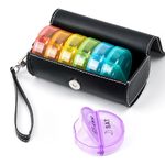 Pill Boxes 7 Day 2 Times Day, Weekly Travel Pill Organiser with Magnetic PU Leather Case Portable Daily Pill Box with Large Compartments, Round Medicine Organiser for Vitamin Fish Oils Supplement