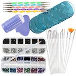 Nail Art Kit, 3000 Nail Accessories Nail Gem Jewels Set In 2 Storage Box, 10 Metal Plate Nail Stamping Kit, Nail Stamping Plates Jelly Stamper, 5 Acrylic Nails Dotting Tools, 15 Nail Art Brushes