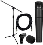 Shure SM57 Cardioid Dynamic Instrument Microphone Bundle with Microphone Boom Stand, XLR Cable, and Windscreen