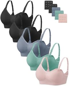 Angelhood Women's Maternity & Nursing Bra 5 Pack, Seamless Wireless Sleep Bra with Bra Extenders, Large, Black/Black/Gray Blue/Green/Pink