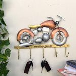 KREATIVE GARAGE Handpainted Bullet Bike Key Holder with 5 Hooks Wall Art | Premium Design Keychain, Coat, and Umbrella Hanger for Entryway Decor | Anti Rust, Powder Coated Size: 40cm x 30cm |