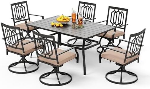 PHI VILLA Outdoor Patio Dining Set Metal Furniture Set 7 Pieces,6 x Swivel Chairs with 1 Rectangular Metal Table 6 Person for Outdoor Lawn Garden