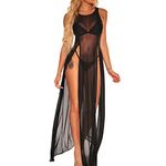 Women Summer Beach Bikini Cover Up, Mesh Swimwear Skirt Tops, Sheer Swimsuit Scoop Neck Tank Maxi Dress Chiffon Beachwear Coverup See Through Blouse Loungewear for Ladies Bodycon Clubwear Sundress