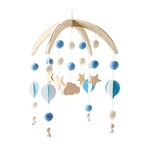 Promise Babe Mobile Baby Wind Chimes Felt Balls Moon Stars Hot Air Balloon Wooden Boys Girls Bed Bell Pendant for Hanging Cot Star Mobile, blue