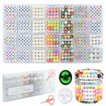 FZIIVQO Letter Beads for Bracelets Making Kit 1400pcs Alphabet Beads for Jewelry Making Set with 1200pcs 6 Colors 4x7mm Letter Beads and Acrylic Round Number Heart Smile Face Beads etc