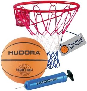 HUDORA Basketball-Set Slam It - Basketballset mit Korb, Basketball Größe 7 & Handpumpe - robuster Basketballkorb für drinnen & draußen - Basketball aus Gummi für Kinder & Erwachsene