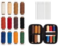 WUTA Leather Waxed Thread Round Polyester Sewing Threads with 12 Pcs Needles and Storage Bag Leather Craft Hand Stitching Line DIY Bracelet Thread Repair Work Cord (0.45mm)