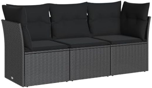 vidaXL 3 Piece Garden Sofa Set with Cushions Black Poly Rattan