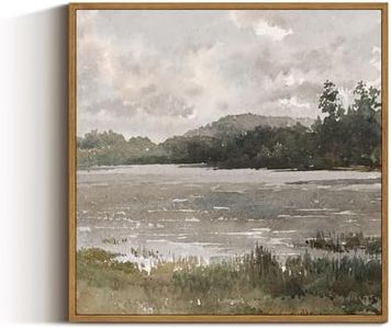 VIYYIEA Vintage Square Framed Wall Art, Lakeside Landscape Paintings Art Decor Aesthetic, Canvas Print Artwork, Retro Scenery Wall Pictures for Bedroom Bathroom Office 16x16 Inch