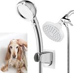 Handheld Dog Shower Attachment for Fast and Easy Dog Bathing and Cleaning, Included Garden Adapter for Indoor and Outdoor Dual Use, Handheld Sprayer with Hose, Chrome