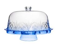 Godinger Cake Stand and Serving Plate Platter with Dome Cover, 6 in 1 Multi-Purpose Use, Shatterproof and Reusable Acrylic - Dublin Collection, Blue