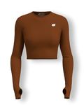 Sfytt Women Workout Crop Top Athletic Yoga Long Sleeve Fitness Tight Tee Gym Cropped Tank Tops (Clay Brown-XL)