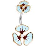 Body Candy Stainless Steel Blue and Purple Hibiscus Flower Double Mount Belly Ring