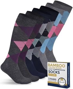 Pembrook Bamboo Viscose Light Compression Socks - 3 Pairs | 8-15 mmHg Light Compression Socks for Women and Men | Knee High Navy, Dark Grey, Light Grey Argyle | Knee High Mens & Womens