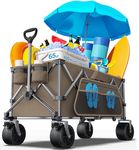 everyfun Pro Collapsible Wagon, 440lbs Wagons Carts Foldable with Big Wheels, Heavy Duty Utility Folding Wagon for Garden Camping Grocery Beach-Brown