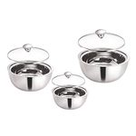 Borosil Stainless Steel Curry Server (Silver, 500ml, 900ml, 1.5L) - 3 Pc Set