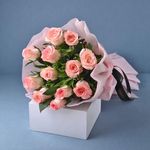 FlowerAura Fresh Live Flower Bouquet of 12 Pink Rose Flowers For Birthday Gift, Anniversary Gift, Wedding Gift, Congratulations Gift & Gift For Special Occasions (Same Day Delivery)