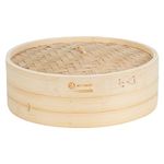 Restaurantware-Motomori 12 Inch Bamboo Steamer Set, 1 Reusable Dumpling Steamer - Includes 1 Lid And 1 Tier, Durable, Bamboo Asian Basket, For Steaming Vegetable, Meat, And More