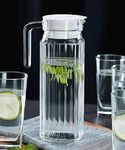 VILON Premium 1100ml Glass Water Jug with Plastic Lid & Handle | 1.1L Transparent Beverage Carafe for Home, Office, Etc. | Pitcher for Serve Water, Milk, Juice, Beverage, Chaas, Cocktail (Lining Jug)